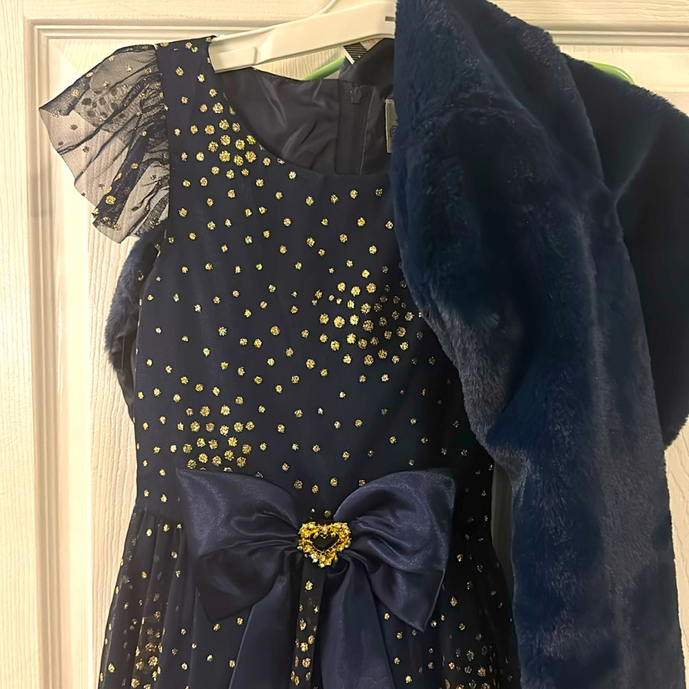 Rare additions, size 10 dress and fur coat navy
